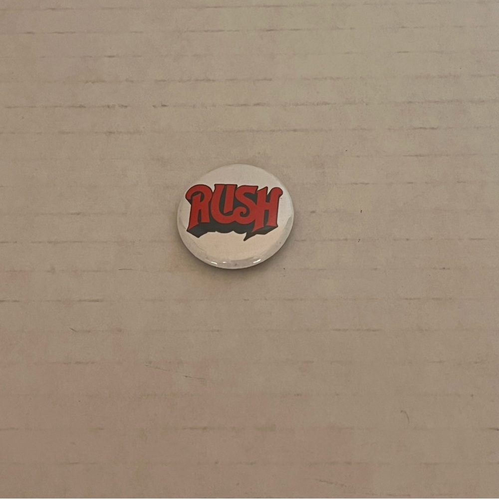 Rush Logo Vintage  Pinback Badge Button White Red Round Pin Memorabilia